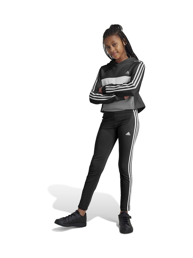 črna - Adidas Otroška športna oblačila Tiberio 3-črtast; progast Colorblock Fleece Leggings Set - Slika 1 iz 4