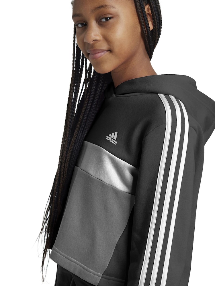črna - Adidas Otroška športna oblačila Tiberio 3-črtast; progast Colorblock Fleece Leggings Set - Slika 4 iz 4