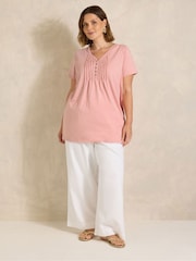Evans Pink Short Sleeve Henley Top - Image 2 of 5