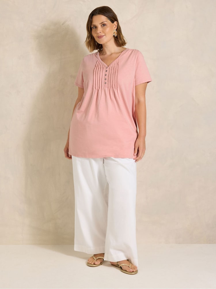Evans Pink Short Sleeve Henley Top - Image 2 of 5 Evans Pink Short Sleeve Henley Top - Image 2 of 5