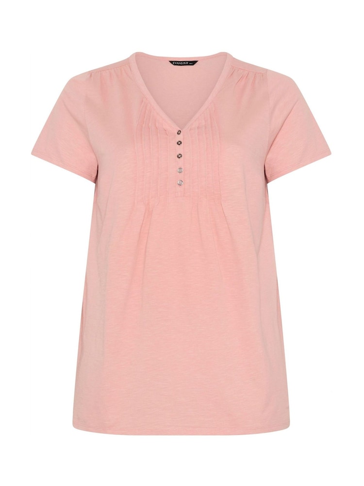 Evans Pink Short Sleeve Henley Top - Image 5 of 5 Evans Pink Short Sleeve Henley Top - Image 5 of 5