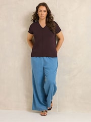 Evans Brown V-Neck Knitted Top - Image 2 of 5