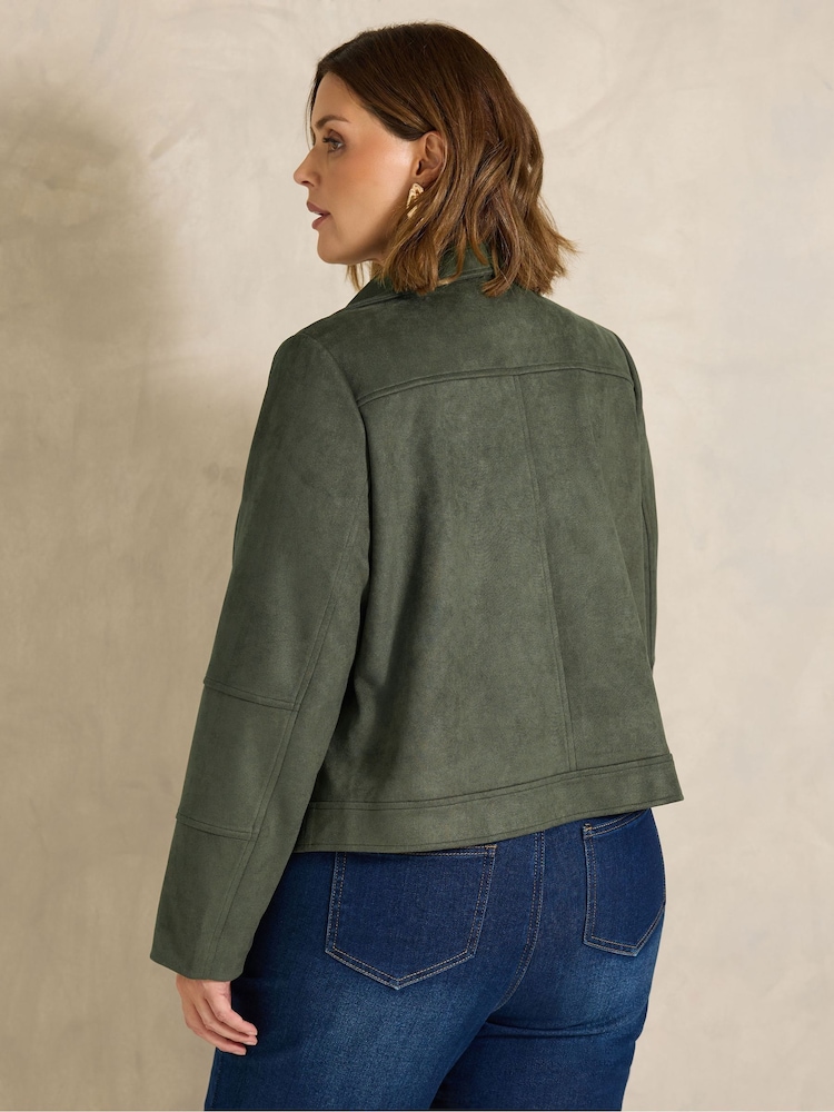 Evans Green Suedette Biker Jacket - Image 2 of 5