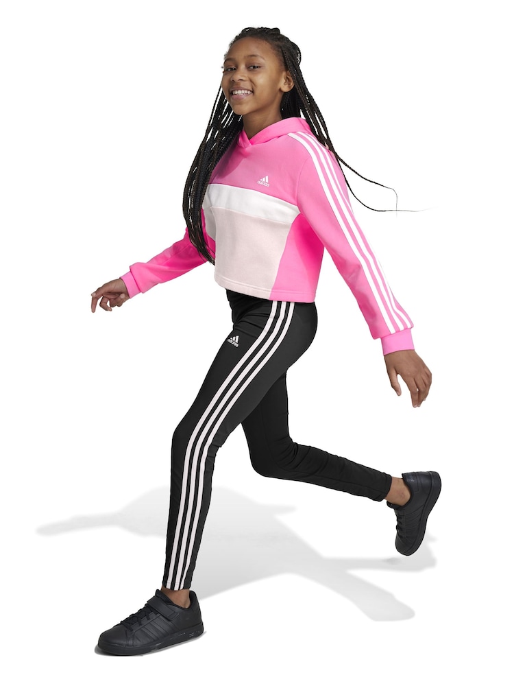 Różowy/czarny - Zestaw dziecięcy adidas Sportswear Tiberio 3-stripes w bloki kolorów z polarowymi legginsami - Image 3 of 12