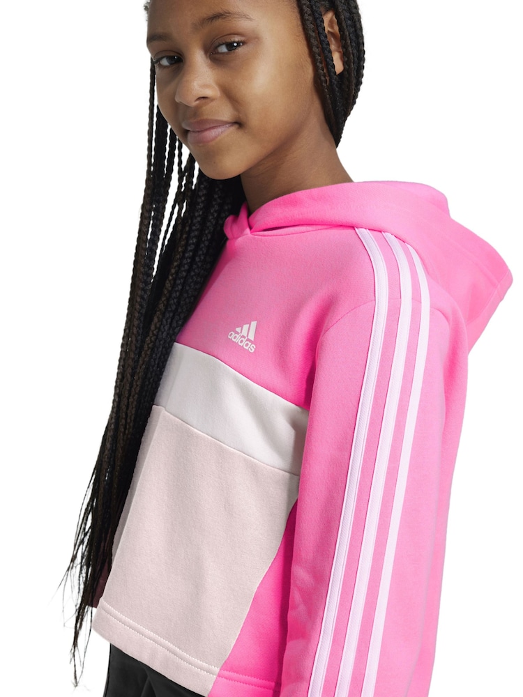 Różowy/czarny - Zestaw dziecięcy adidas Sportswear Tiberio 3-stripes w bloki kolorów z polarowymi legginsami - Image 4 of 12