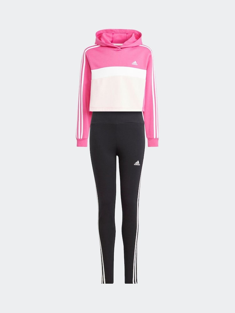 Różowy/czarny - Zestaw dziecięcy adidas Sportswear Tiberio 3-stripes w bloki kolorów z polarowymi legginsami - Image 5 of 12