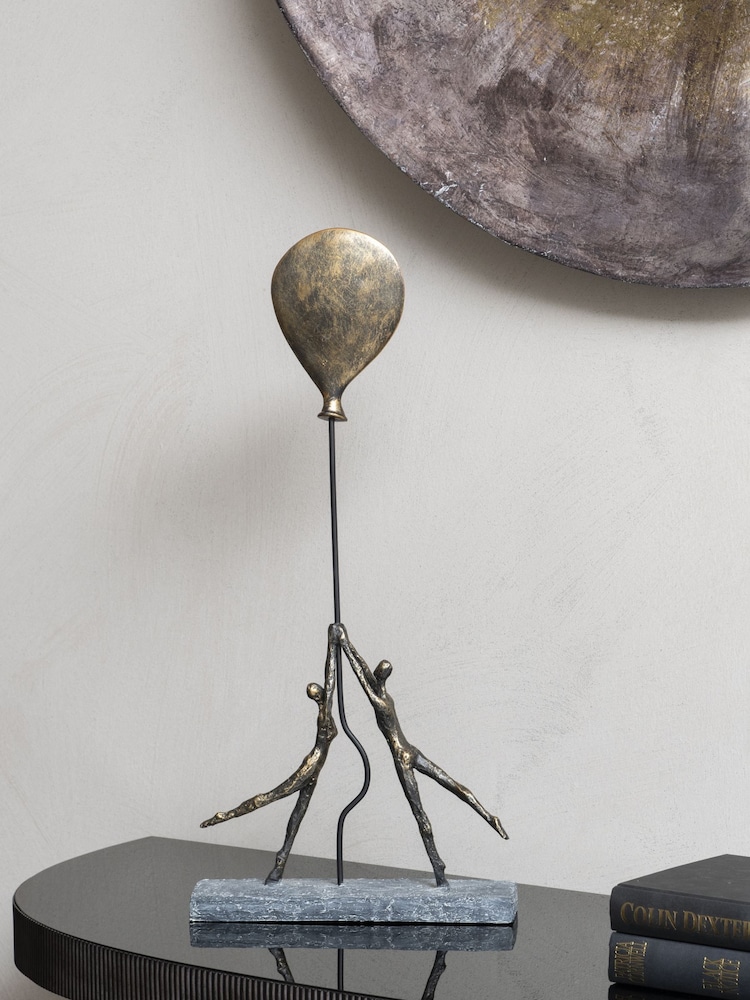Libra Interiors Bronze Romantic Sculpture of Couple Holding Giant Balloon - Image 1 of 2