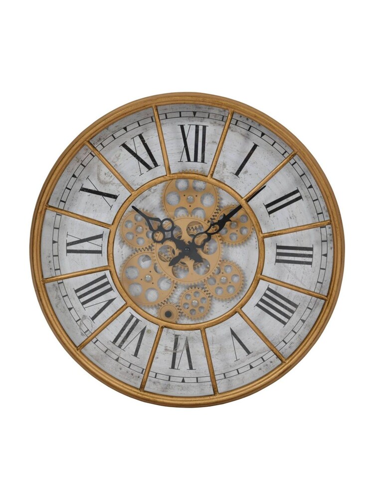 Libra Gold Ornate Clock With Marble Face And Moving Cogs - Image 2 of 4