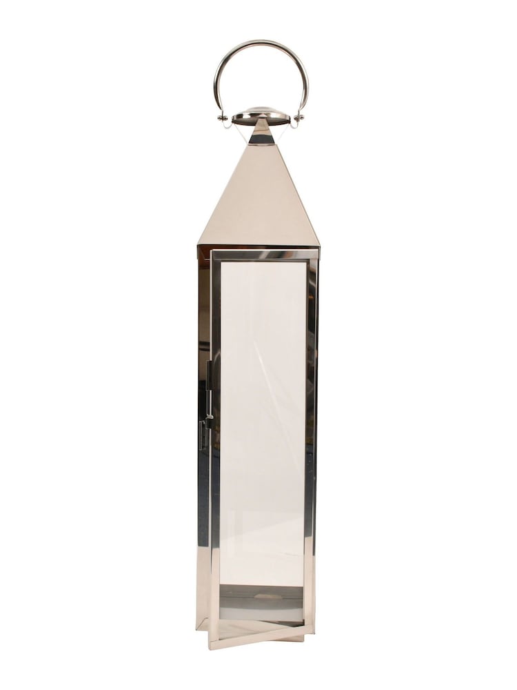 Libra Interiors Silver Sleek Tall Lantern with Glass Panels - Image 2 of 4