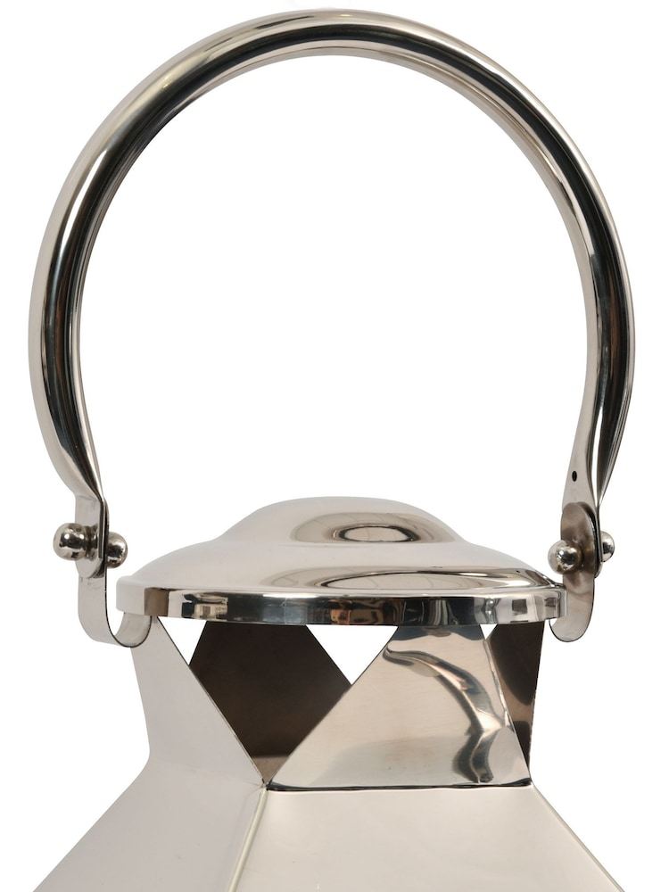 Libra Interiors Silver Sleek Tall Lantern with Glass Panels - Image 4 of 4