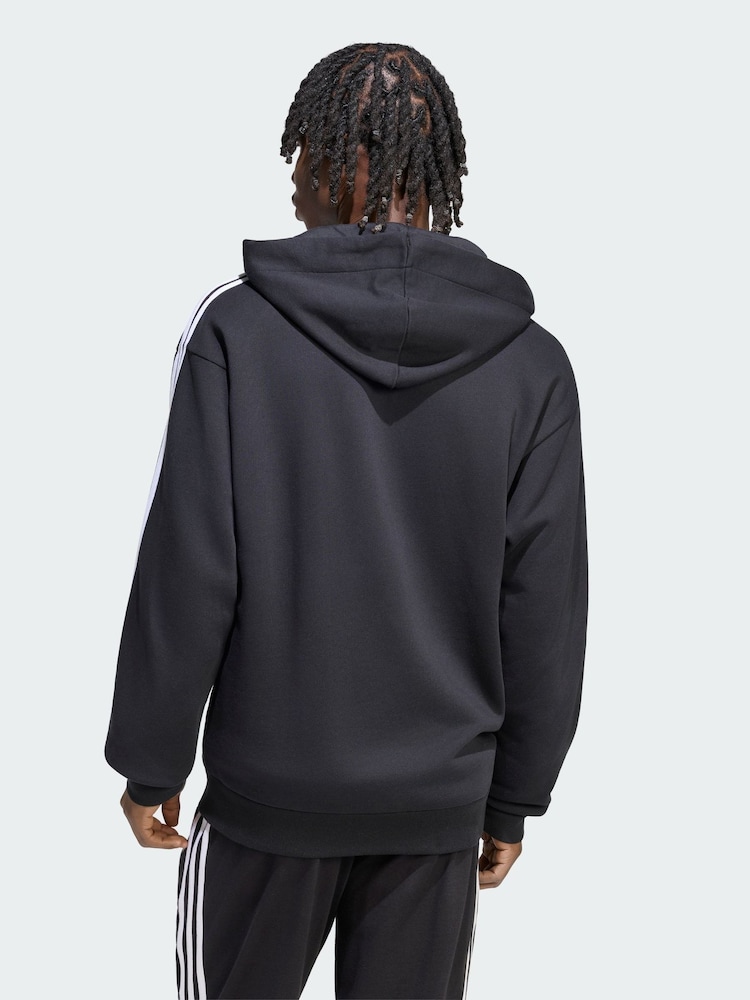 adidas Black Essentials 3-Stripes French Terry Full-Zip Hoodie - Image 2 of 5 adidas Black Essentials 3-Stripes French Terry Full-Zip Hoodie - Image 2 of 5