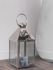 Libra Silver Sleek Square Lantern With Glass Panels - Image 1 of 4