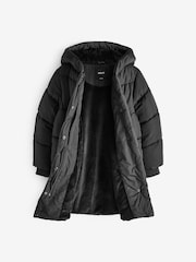 Black Longer Length Shower Resistant Faux Fur Lined Hooded Padded Coat (3-16yrs) - Image 8 of 9
