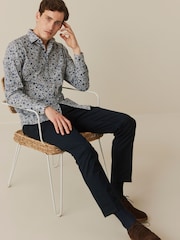 Blue Ditsy Floral Slim Fit Easy Care Printed Shirt - Image 2 of 9