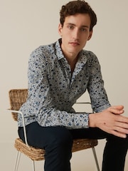 Blue Ditsy Floral Slim Fit Easy Care Printed Shirt - Image 3 of 9