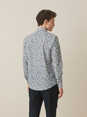 Blue Ditsy Floral Slim Fit Easy Care Printed Shirt - Image 4 of 9