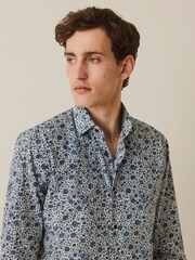 Blue Ditsy Floral Slim Fit Easy Care Printed Shirt - Image 5 of 9