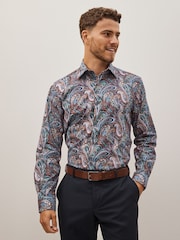 Burgundy Red Paisley Regular Fit Printed Trimmed Shirt - Image 1 of 8