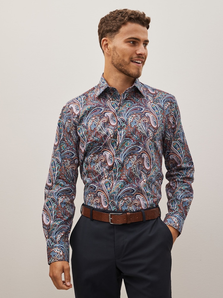 Burgundy Red Paisley Regular Fit Printed Trimmed Shirt - Image 1 of 8