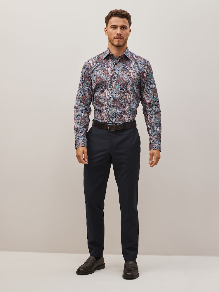 Burgundy Red Paisley Regular Fit Printed Trimmed Shirt - Image 2 of 8