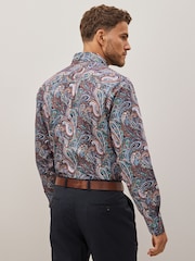 Burgundy Red Paisley Regular Fit Printed Trimmed Shirt - Image 3 of 8
