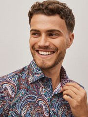 Burgundy Red Paisley Regular Fit Printed Trimmed Shirt - Image 4 of 8