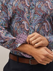 Burgundy Red Paisley Regular Fit Printed Trimmed Shirt - Image 5 of 8