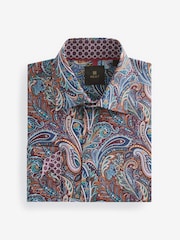 Burgundy Red Paisley Regular Fit Printed Trimmed Shirt - Image 6 of 8