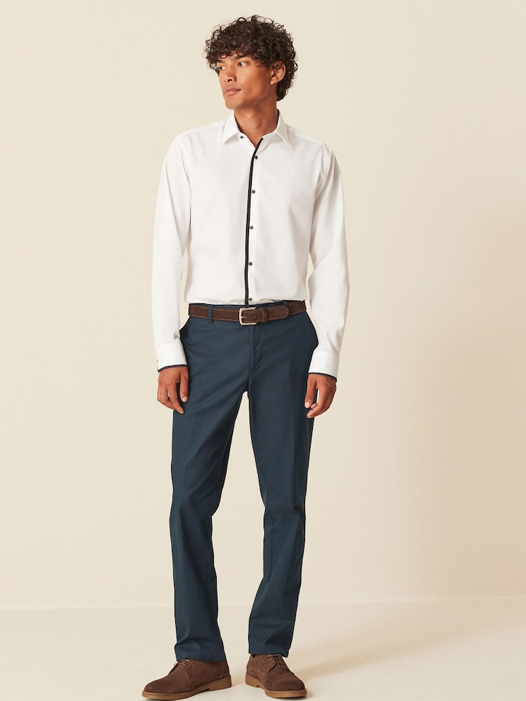 White Regular Fit Textured Trimmed Formal Shirt - Image 2 of 7