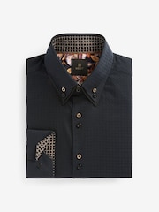 Black Contast Button Regular Fit Double Collar Textured Trimmed Shirt - Image 1 of 2