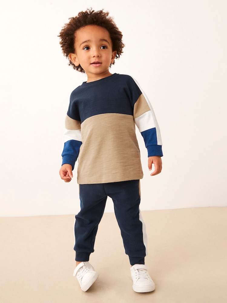 Kobaltno modra - 100% Bombaž dolg rokav; z dolgimi rokavi Cozy z izrazitim barvnim vzorcem majica and Joggers Set (3m-7let) - Slika 1 iz 8
