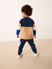 Kobaltno modra - 100% Bombaž dolg rokav; z dolgimi rokavi Cozy z izrazitim barvnim vzorcem majica and Joggers Set (3m-7let) - Slika 2 iz 8