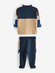 Kobaltno modra - 100% Bombaž dolg rokav; z dolgimi rokavi Cozy z izrazitim barvnim vzorcem majica and Joggers Set (3m-7let) - Slika 7 iz 8