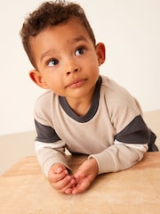 Charcoal Grey Monochrome 100% Cotton Long Sleeve Cosy Colourblock T-Shirt and Joggers Set (3mths-7yrs) - Image 2 of 7
