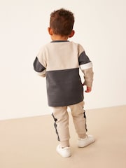 Charcoal Grey Monochrome 100% Cotton Long Sleeve Cosy Colourblock T-Shirt and Joggers Set (3mths-7yrs) - Image 3 of 7
