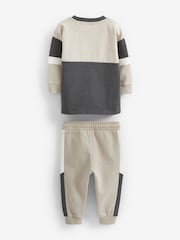 Charcoal Grey Monochrome 100% Cotton Long Sleeve Cosy Colourblock T-Shirt and Joggers Set (3mths-7yrs) - Image 6 of 7