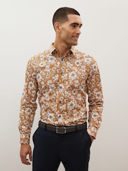 Brown Floral Regular Fit Printed Trimmed Shirt - Image 1 of 7