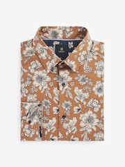 Brown Floral Regular Fit Printed Trimmed Shirt - Image 2 of 7