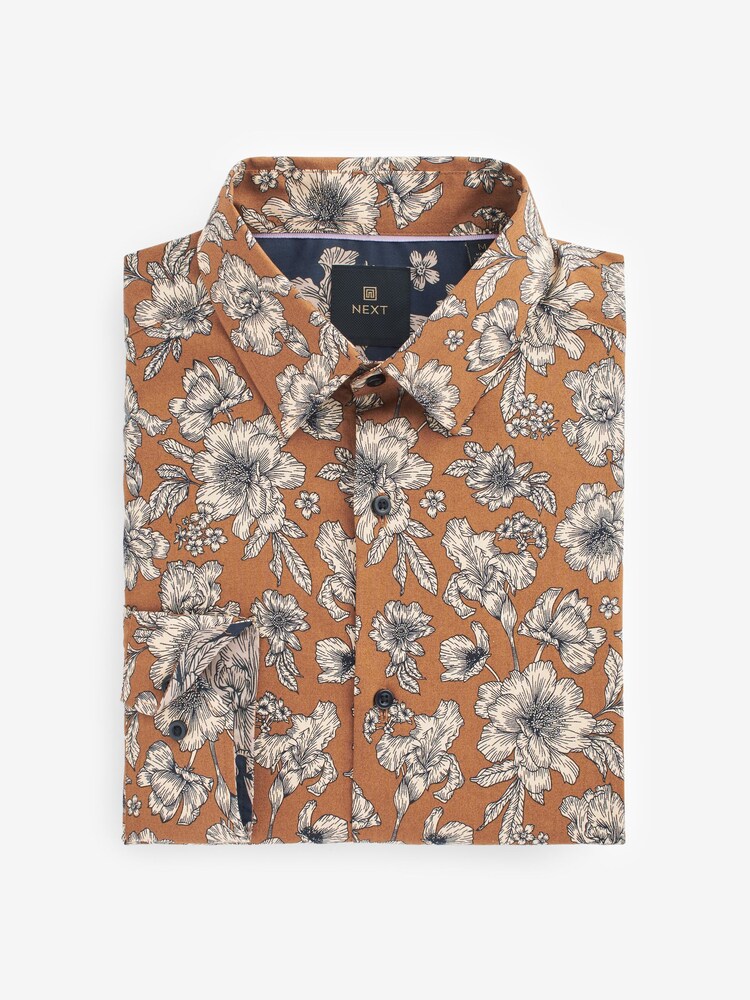 Brown Floral Regular Fit Printed Trimmed Shirt - Image 2 of 7