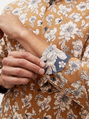 Brown Floral Regular Fit Printed Trimmed Shirt - Image 6 of 7