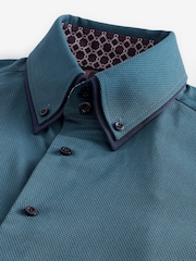 Teal Blue Regular Fit Double Collar Textured Trimmed Shirt - Image 2 of 7