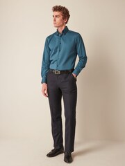 Teal Blue Regular Fit Double Collar Textured Trimmed Shirt - Image 5 of 7