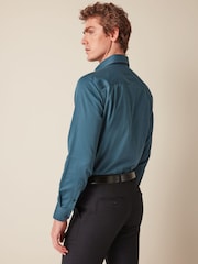 Teal Blue Regular Fit Double Collar Textured Trimmed Shirt - Image 7 of 7
