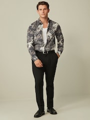 Black Patchwork Floral Slim Fit Printed Trimmed Shirt - Image 2 of 8