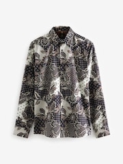 Black Patchwork Floral Slim Fit Printed Trimmed Shirt - Image 3 of 8