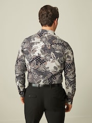 Black Patchwork Floral Slim Fit Printed Trimmed Shirt - Image 4 of 8