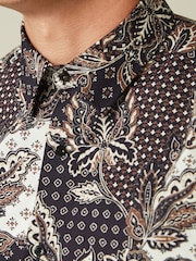 Black Patchwork Floral Slim Fit Printed Trimmed Shirt - Image 6 of 8