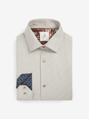 Neutral Brown Geometric Slim Fit Trimmed Shirt - Image 1 of 3