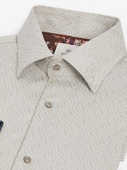 Neutral Brown Geometric Slim Fit Trimmed Shirt - Image 3 of 3