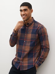 Orange/Navy Blue Check Easy Iron Button Down Oxford Shirt - Image 1 of 7